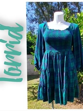 torrid Teal  Plaid Smocked Tiered Midi Dress Size 2